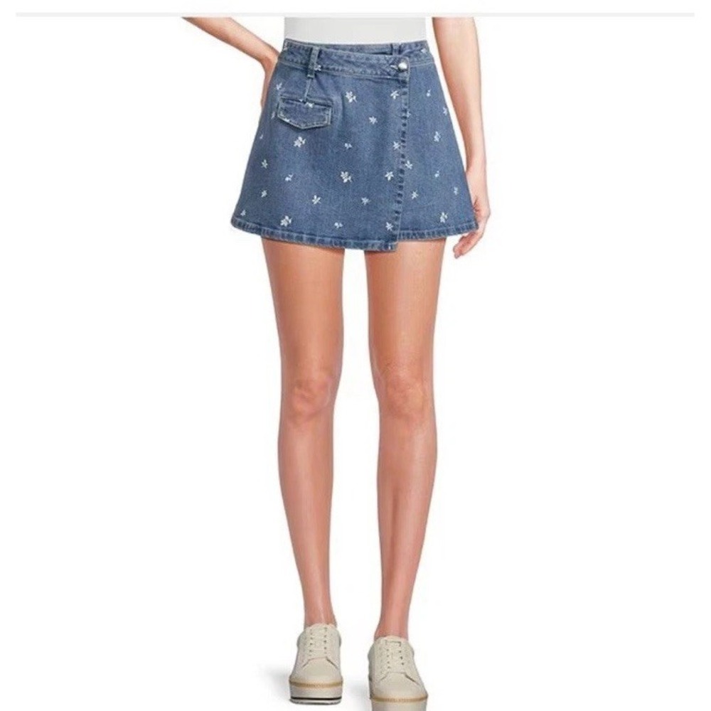 Chelsea & Violet Callah Floral Embroidered Denim‎ Mini Skirt Juniors Women Sz 29